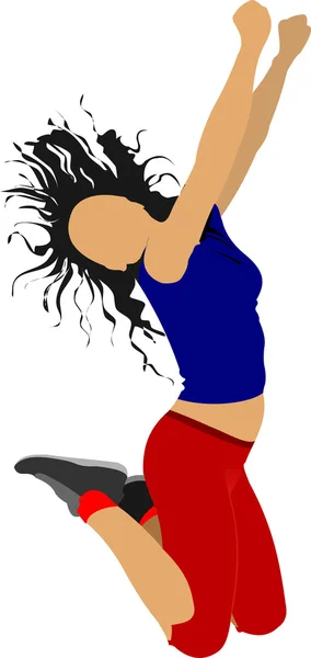 Chica saltando. Ilustración vectorial coloreada — Archivo Imágenes Vectoriales