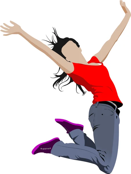Kız zıplama. renkli vektör çizim — Stok Vektör