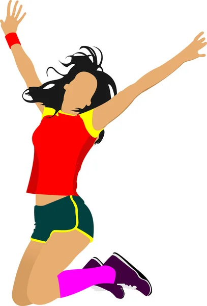 Chica saltando. Ilustración vectorial coloreada — Vector de stock