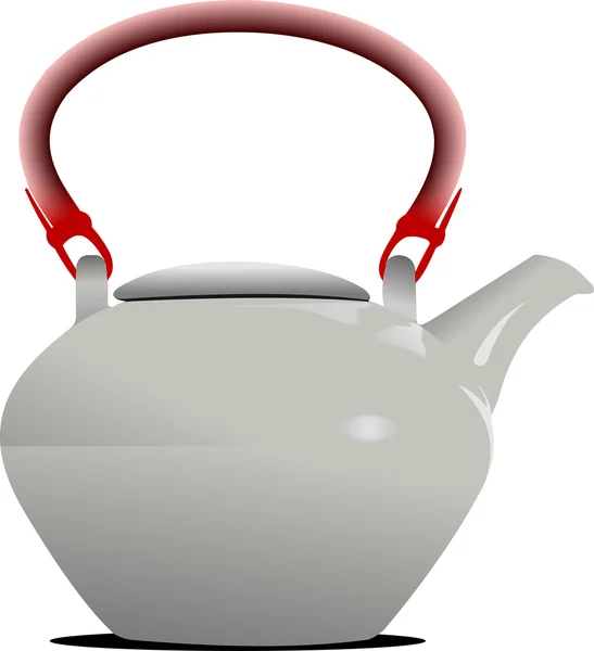 白色与红色的句柄的茶壶。矢量插画 — 图库矢量图片