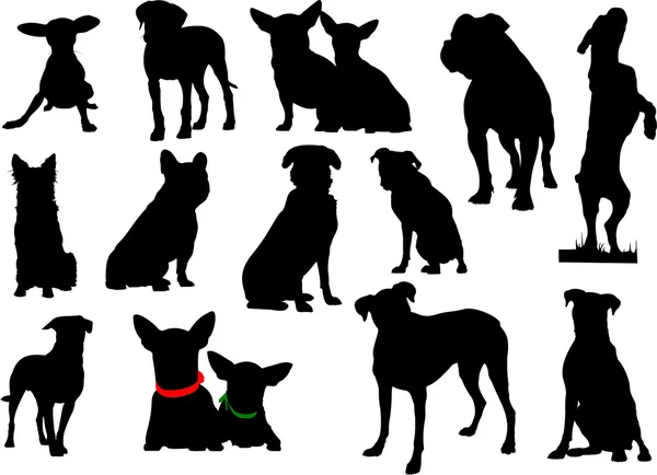 Gran juego de siluetas de perro. Ilustración vectorial — Vector de stock