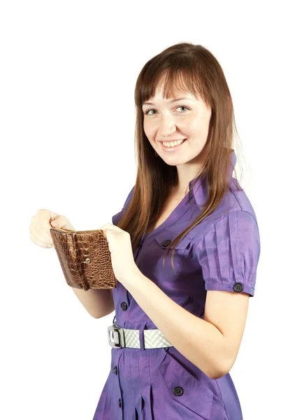 茶色の財布を持つ女性 — ストック写真