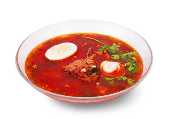 stock image Borsch in glass dish