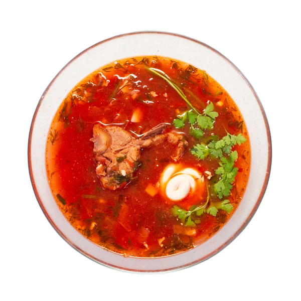 stock image Borsch in glass dish