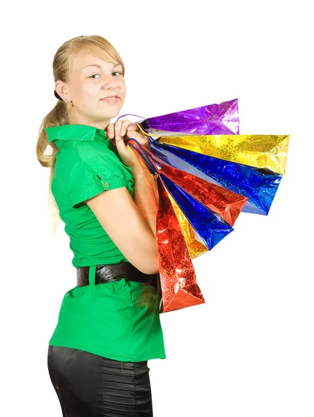 Chica encantadora con bolsas de compras —  Fotos de Stock
