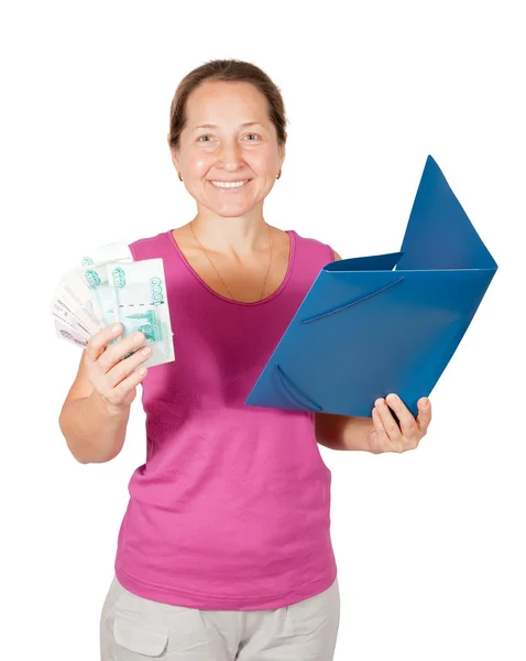 Жінка з документами і грошима — стокове фото