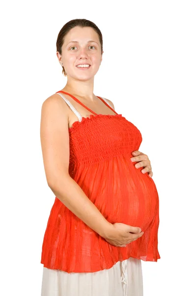 9 місяців вагітна жінка — стокове фото