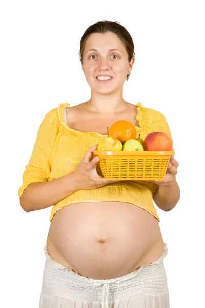 Mulher grávida com frutas — Fotografia de Stock