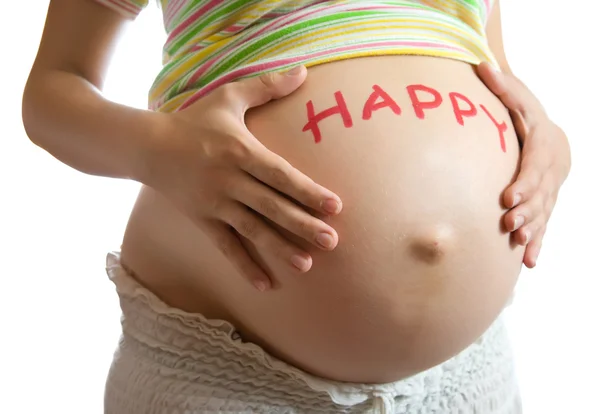 Pregnant woman with HAPPY — Stock Photo, Image
