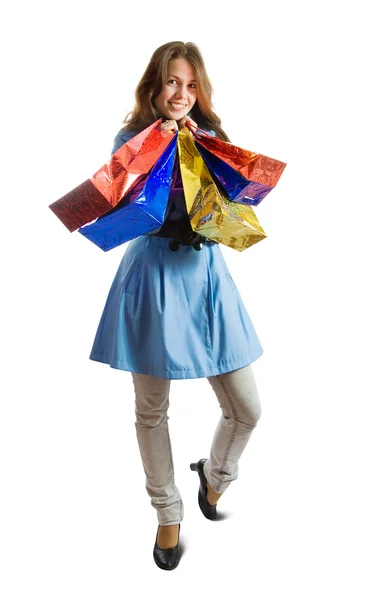 쇼핑백을 들고 있는 소녀 — 스톡 사진