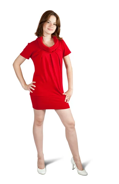 Chica de pie en vestido rojo — Foto de Stock