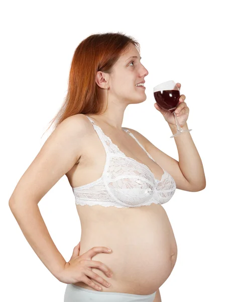 와인을 들고 임신한 여자임신한 여자 음료 와인 — 스톡 사진