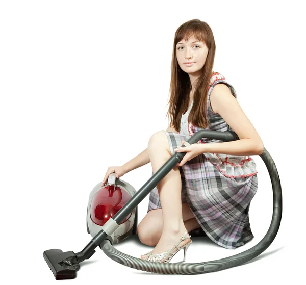 Girl in with vacuum cleaner — Stock Photo, Image