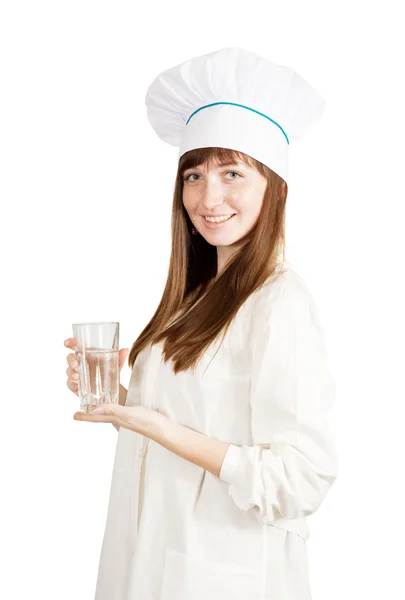 Cook with tall glass of water — Stock Photo, Image