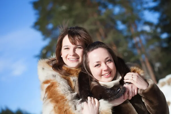 Smiling girls in winter — Stock Photo, Image