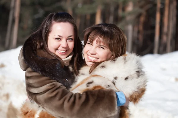 Chicas felices en el parque de invierno —  Fotos de Stock