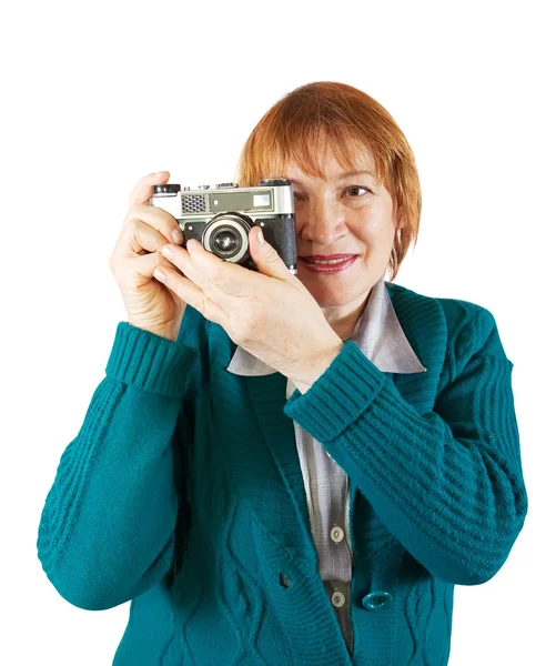 Senior fotograaf met analoge camera — Stockfoto
