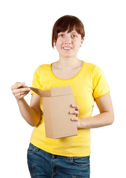 Young woman holding cardbox — Stock Photo, Image