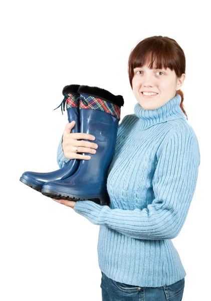 Woman holding waterproof welly — Stock Photo, Image
