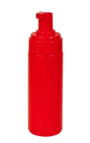 Garrafa vermelha de produtos de higiene pessoal — Fotografia de Stock