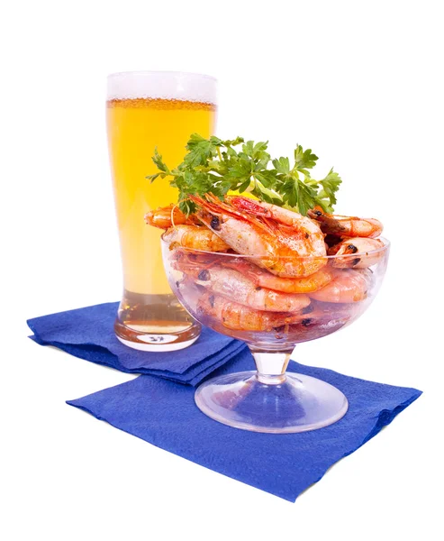 Grilled shrimps and beer — Stock Photo, Image