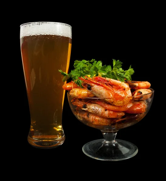 Beer and fried shrimps — Stock Photo, Image