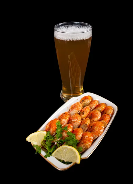 Fried shrimps and beer — Stock Photo, Image