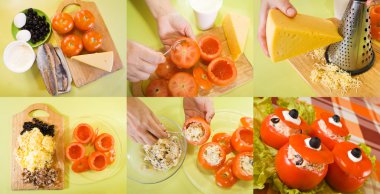 Cooking of stuffed tomato salad clipart