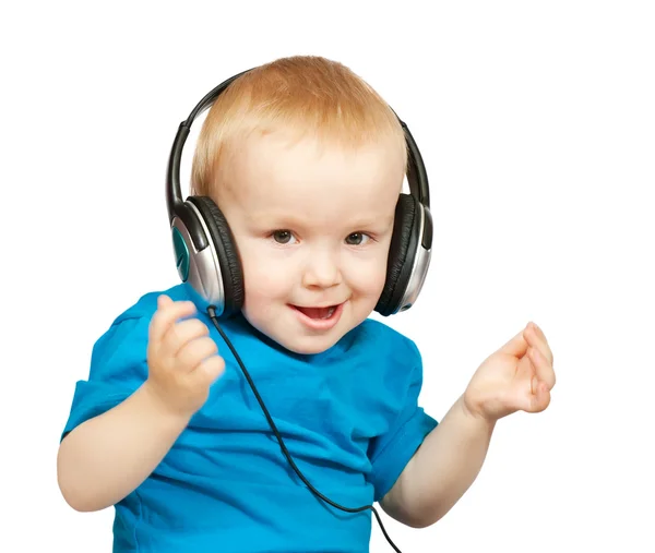 Mały chłopiec ze słuchawkami — Zdjęcie stockowe