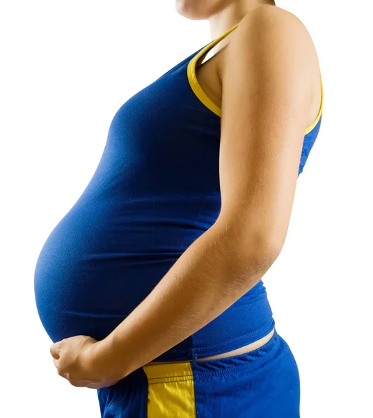 Kobieta w ciąży nad białym — Zdjęcie stockowe