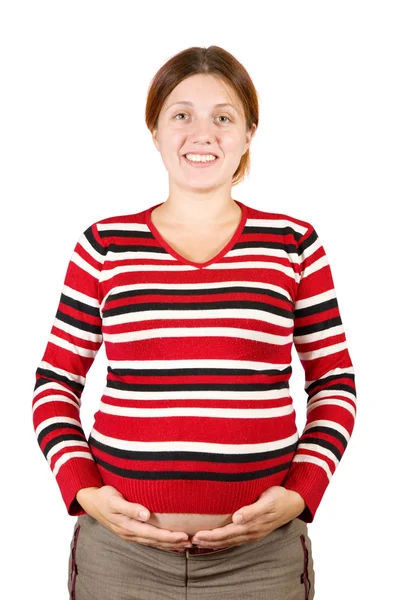 Retrato de la mujer que sostiene el vientre embarazada — Foto de Stock