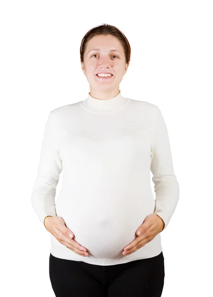 Žena hospodářství těhotné bříško — Stock fotografie