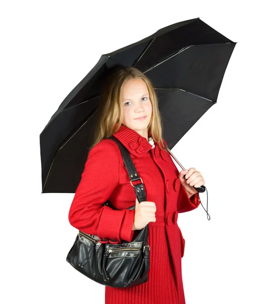 Fille en manteau avec parapluie — Photo