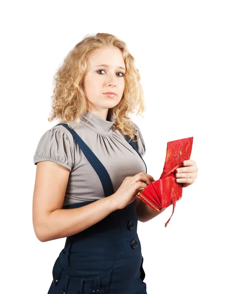 Kadın kırmızı cüzdan ile — Stok fotoğraf