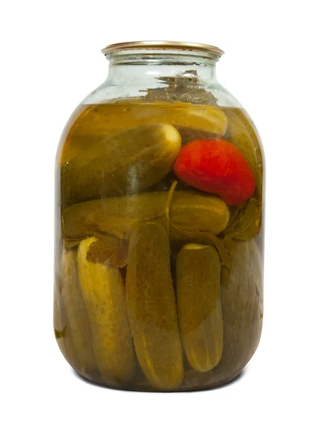 Glass jar with pickled cucumbers — Stock Photo, Image