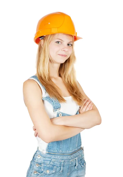Girl in hard hat — Stock Photo, Image
