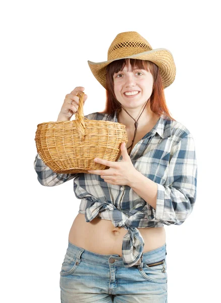 Happy pastoral woman with basket — Stock Photo, Image