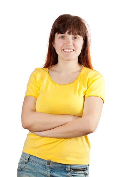 Jovem menina casual em camisa amarela — Fotografia de Stock