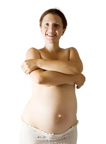 Mulher grávida, fundo branco — Fotografia de Stock