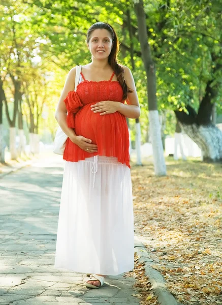 孕妇在夏天胡同 — 图库照片