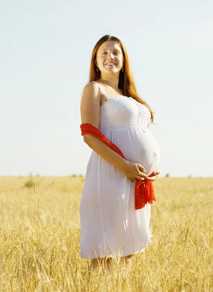 Těhotná žena v žitné pole — Stock fotografie