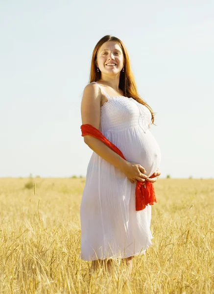 Gravid kvinna i råg fält — Stockfoto