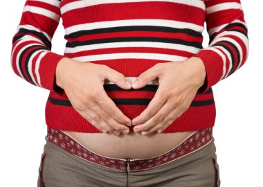 Pregnant belly with heart from hands clipart