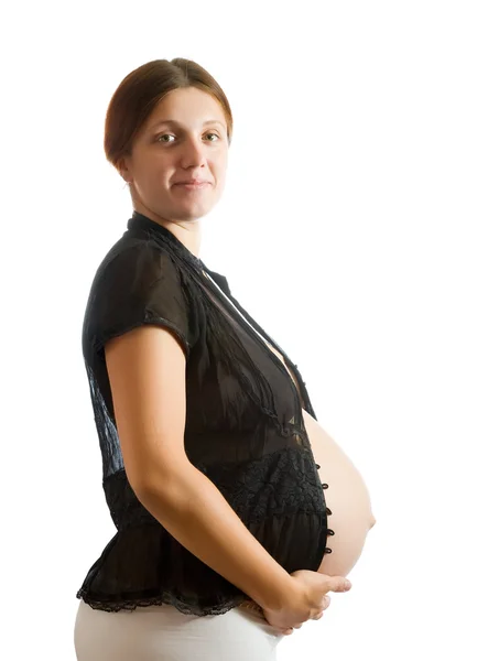 F donna incinta su bianco — Foto Stock