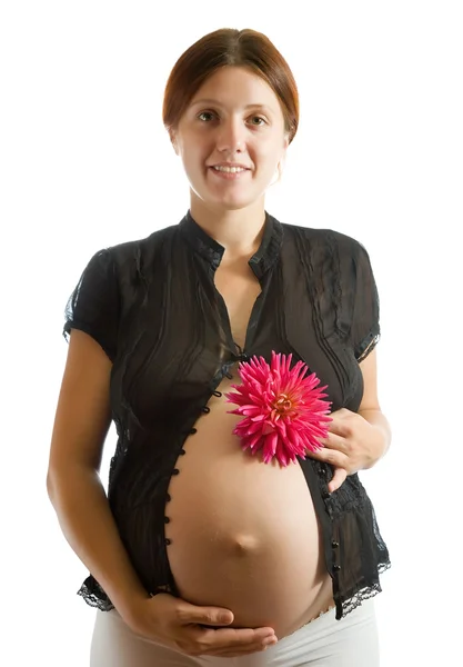 孕妇与白上花 — 图库照片