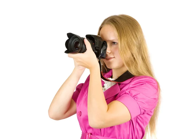 Femme photographe avec appareil photo — Photo