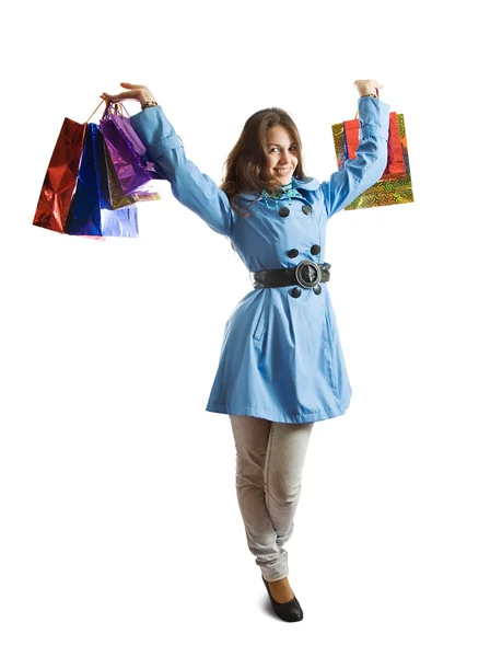 쇼핑백을 든 행복 한 소녀 — 스톡 사진