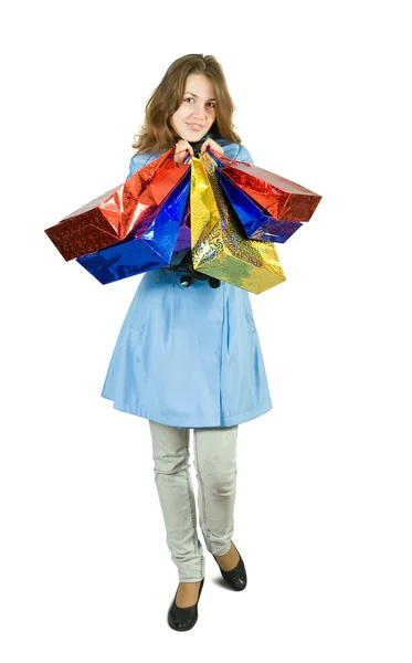 Alışveriş torbaları tutan kız. — Stok fotoğraf