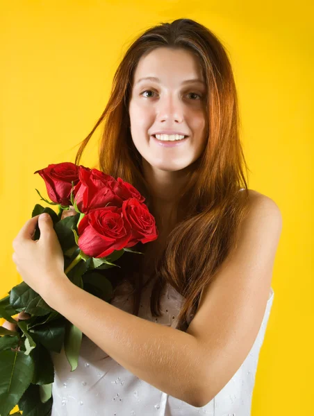 Lány rózsákkal — Stock Fotó