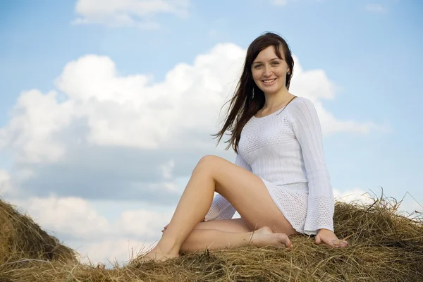 Sexy girl on hay — Stock Photo, Image